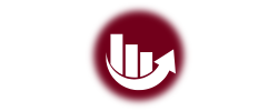 A bar graph with trending up-arrow.